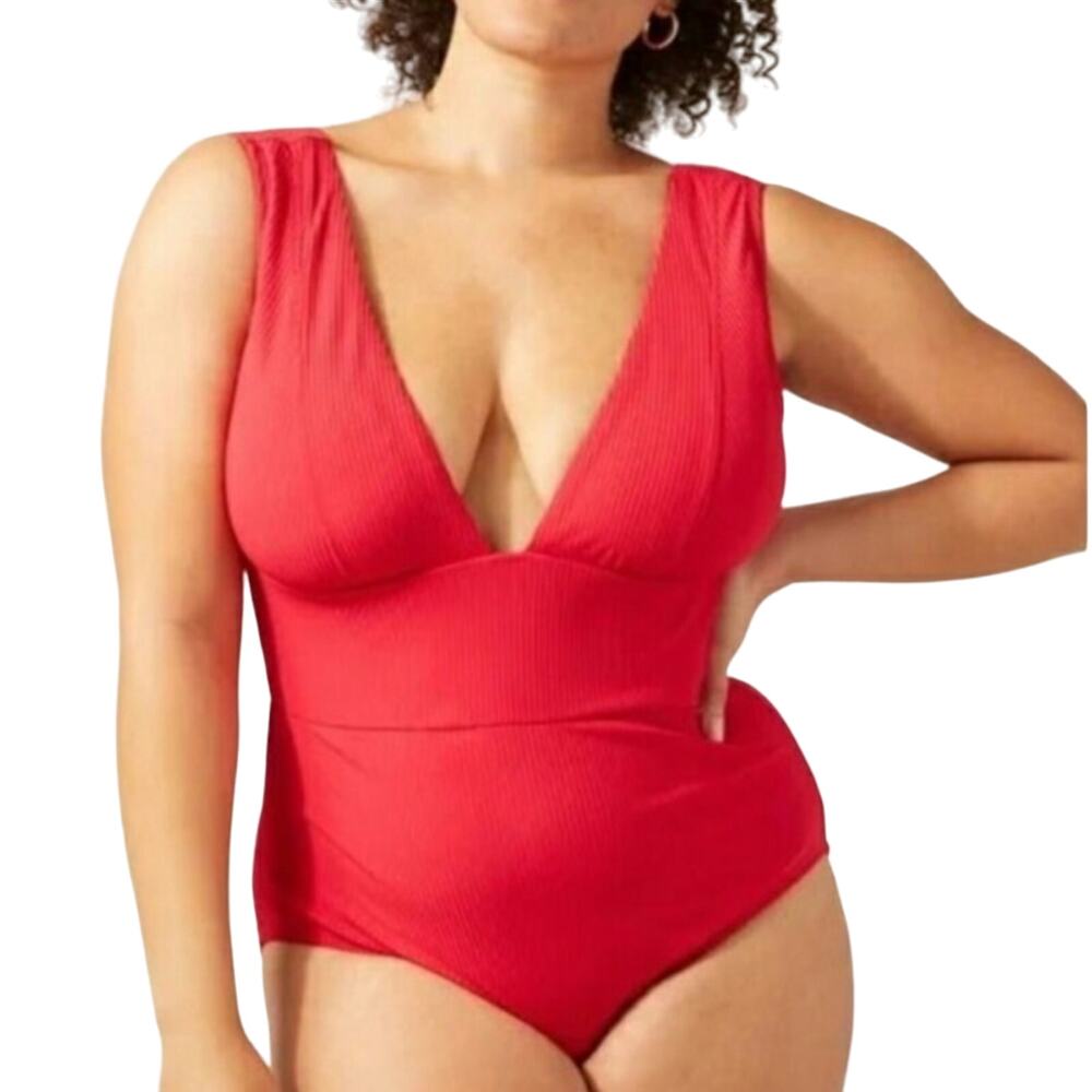 Andie Mykonos Ribbed Barberry Pink Swimsuit Beach Resort One Piece Size 1X New